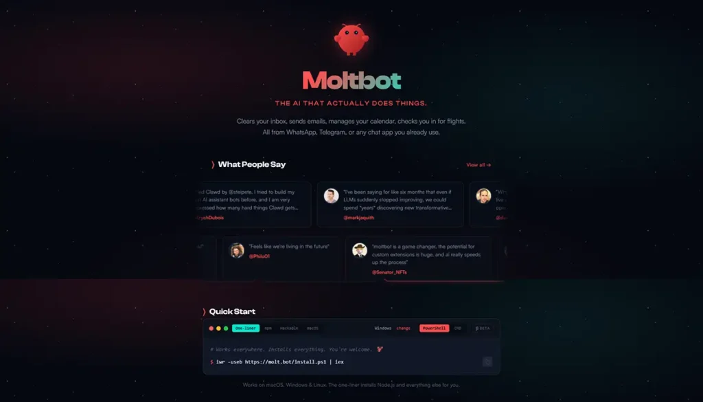 Capture d'écran de la page officielle du projet Moltbot ( Molt.bot ) 