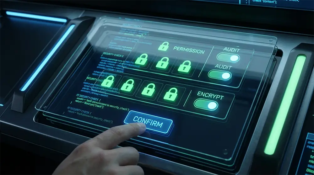 Interface de contrôle de sécurité montrant la validation humaine des actions d'une intelligence artificielle