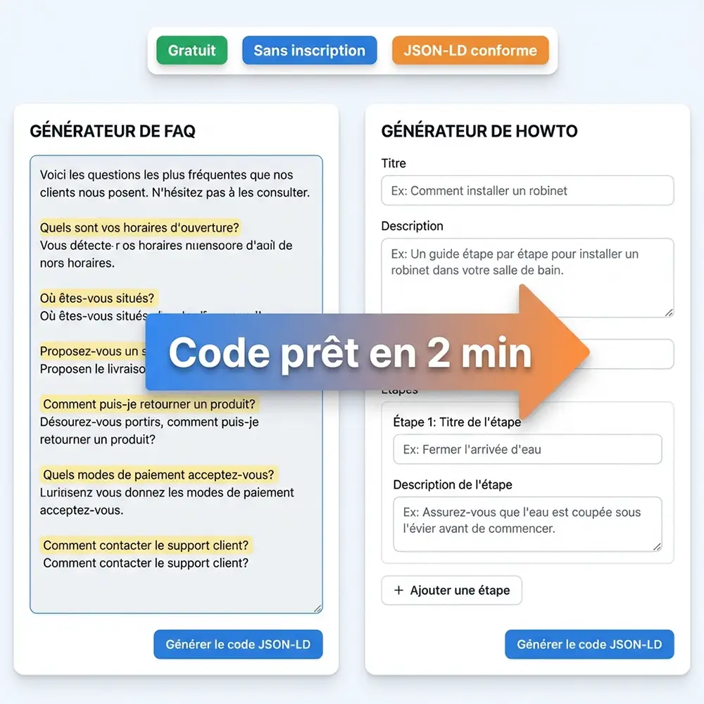 Générateurs FAQ et HowTo gratuits Iguane Media pour créer du code JSON-LD en 2 minutes sans coder