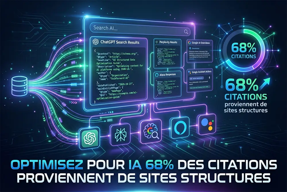 Guide optimisation données structurées pour IA générative : ChatGPT, Perplexity, AI Overviews et recherche vocale 2026