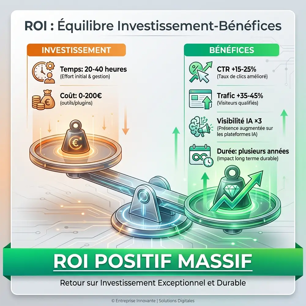 Infographie du ROI de l'implémentation des données structurées : investissement minimal, bénéfices durables