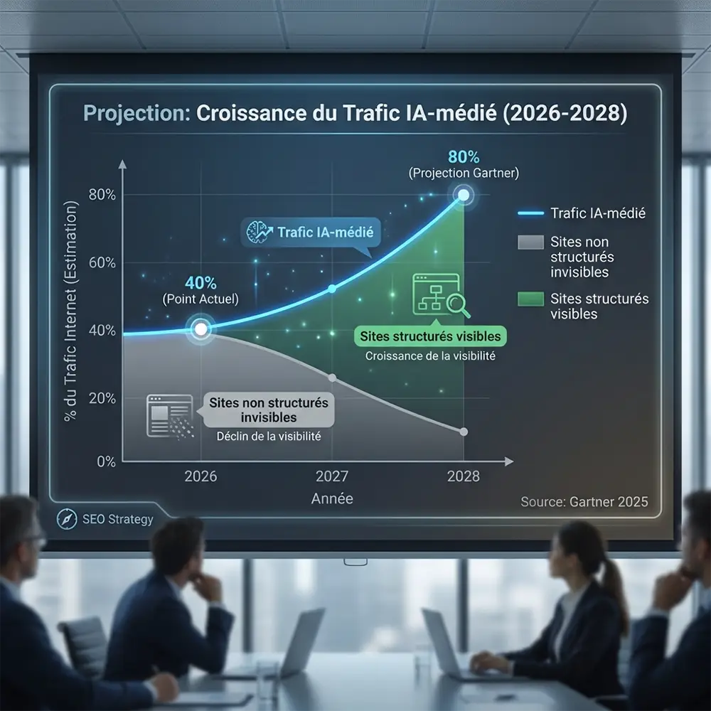 Projection Gartner : 80% du trafic web proviendra de sources IA-médiées d'ici 2028, favorisant les sites structurés
