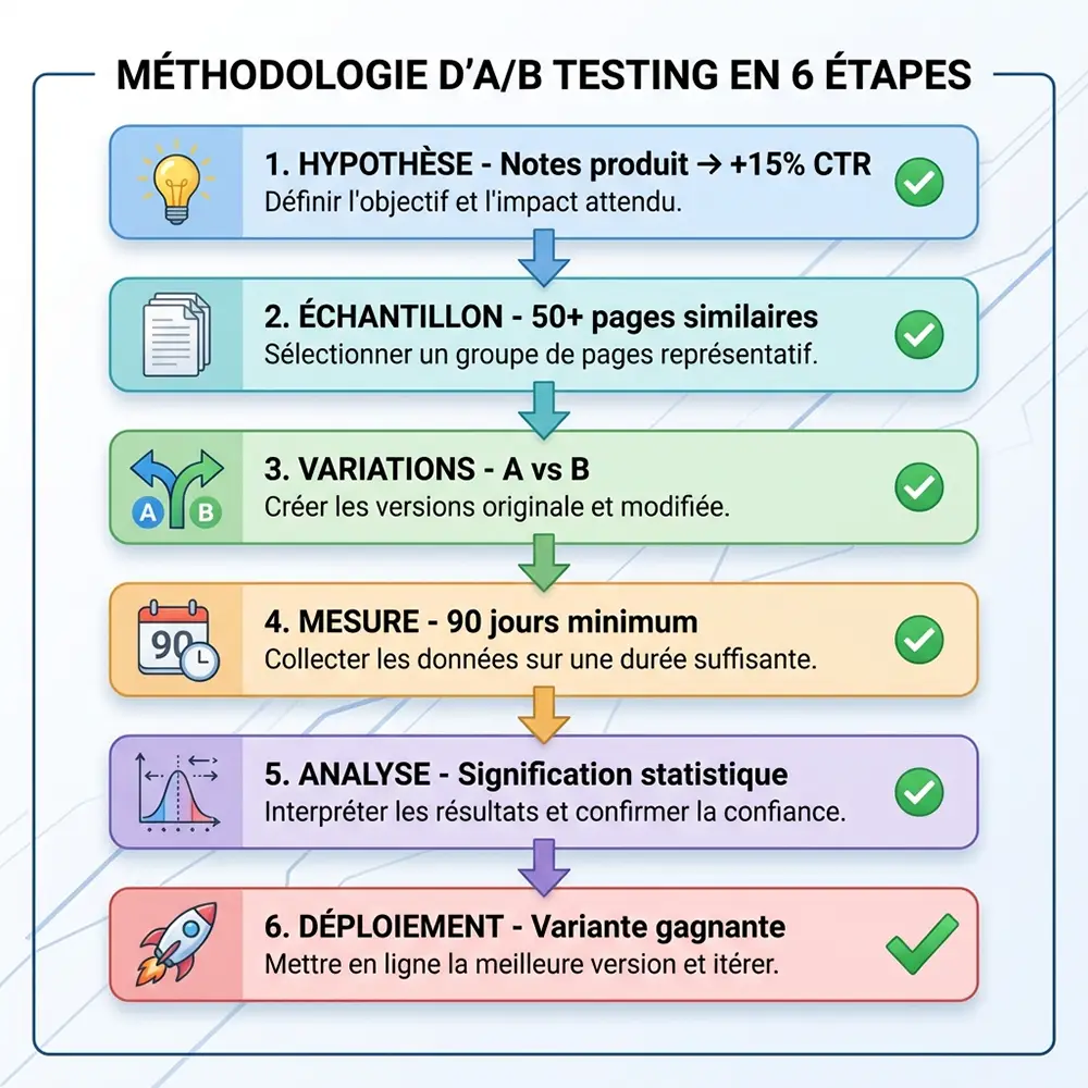 Workflow méthodologie de test A/B en 6 étapes pour optimiser les schemas Schema.org