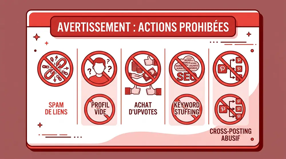 Panneau d'interdiction illustrant les 5 erreurs SEO fatales sur Reddit