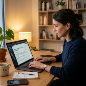 Personne en train de mettre à jour un ancien article de blog sur un ordinateur portable