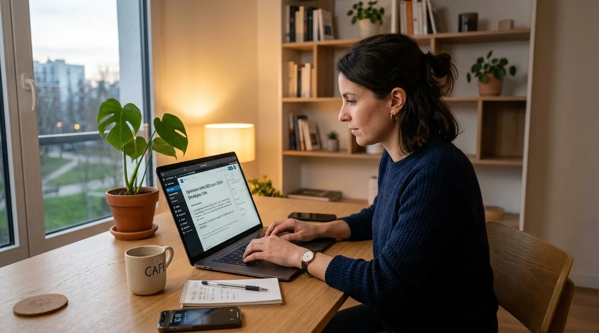 Personne en train de mettre à jour un ancien article de blog sur un ordinateur portable