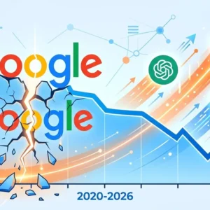 Illustration du recul de Google face aux moteurs IA en 2026, symbolisant la mutation du SEO