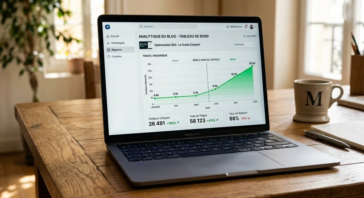 Graphique montrant la hausse du trafic organique après la mise à jour d'un article de blog