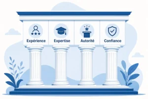 Illustration des quatre piliers E-E-A-T expérience expertise autorité confiance