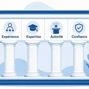 Illustration des quatre piliers E-E-A-T expérience expertise autorité confiance